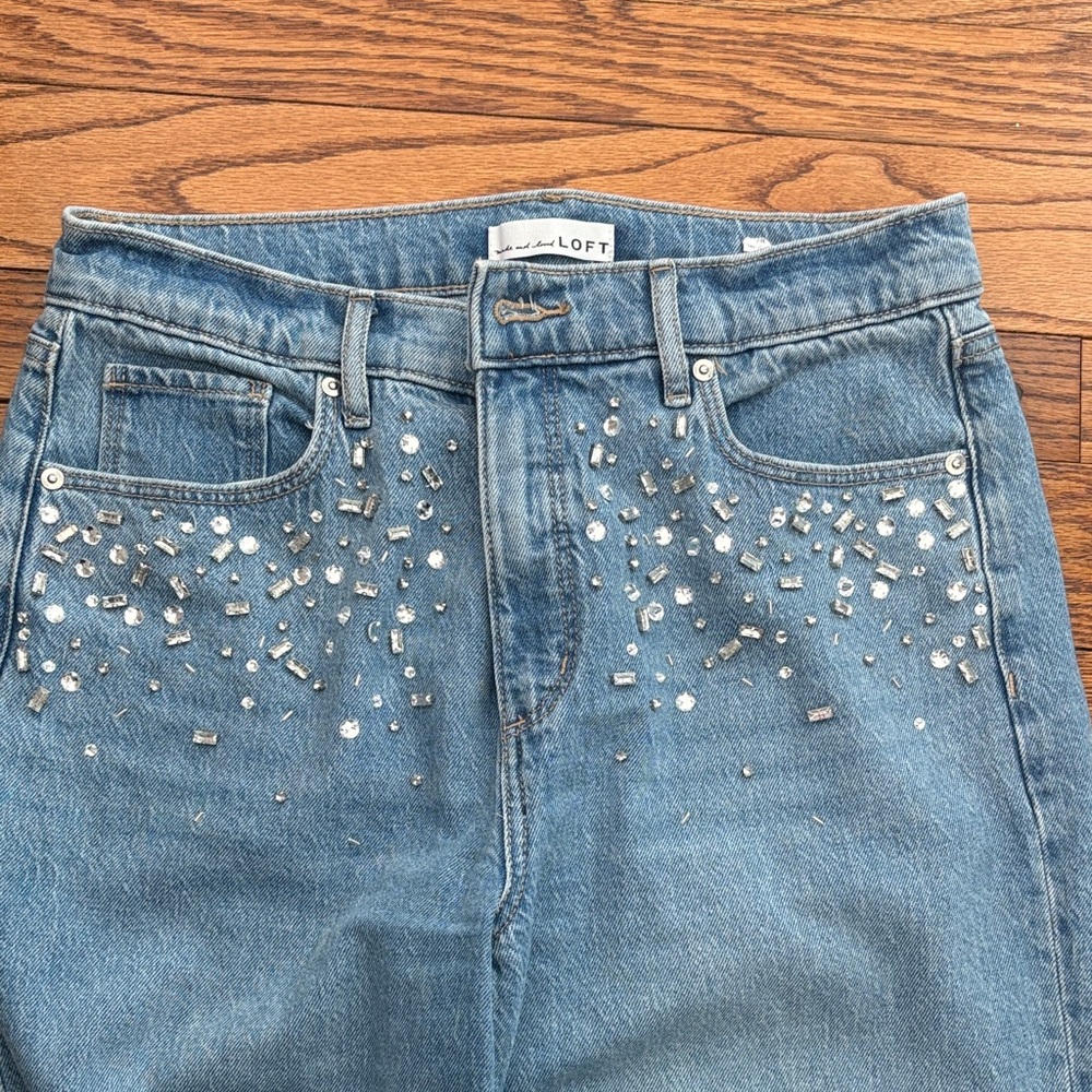 LOFT Blue Flare Jeans with Studded Details - Picture 4 of 6